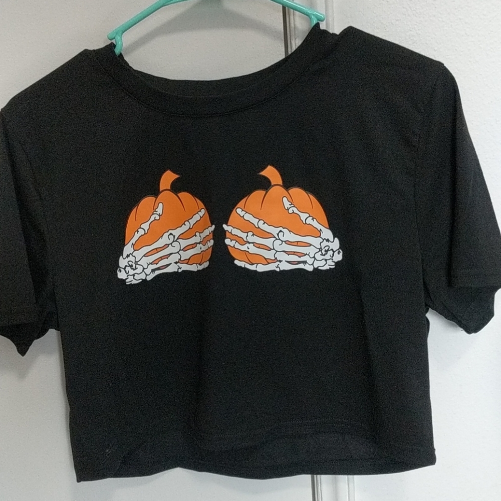 Crop top pumpkin and skeleton hands
